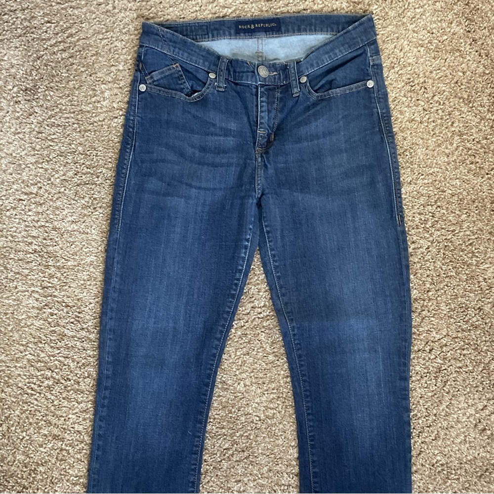Rock & Republic Berlin Skinny Jeans 10 Indigo Blue Mid Rise Premium Stretch